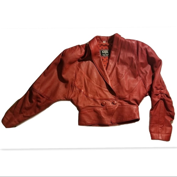 1980s Red Leather Cropped Vintage Jacket - Picture 8 of 8
